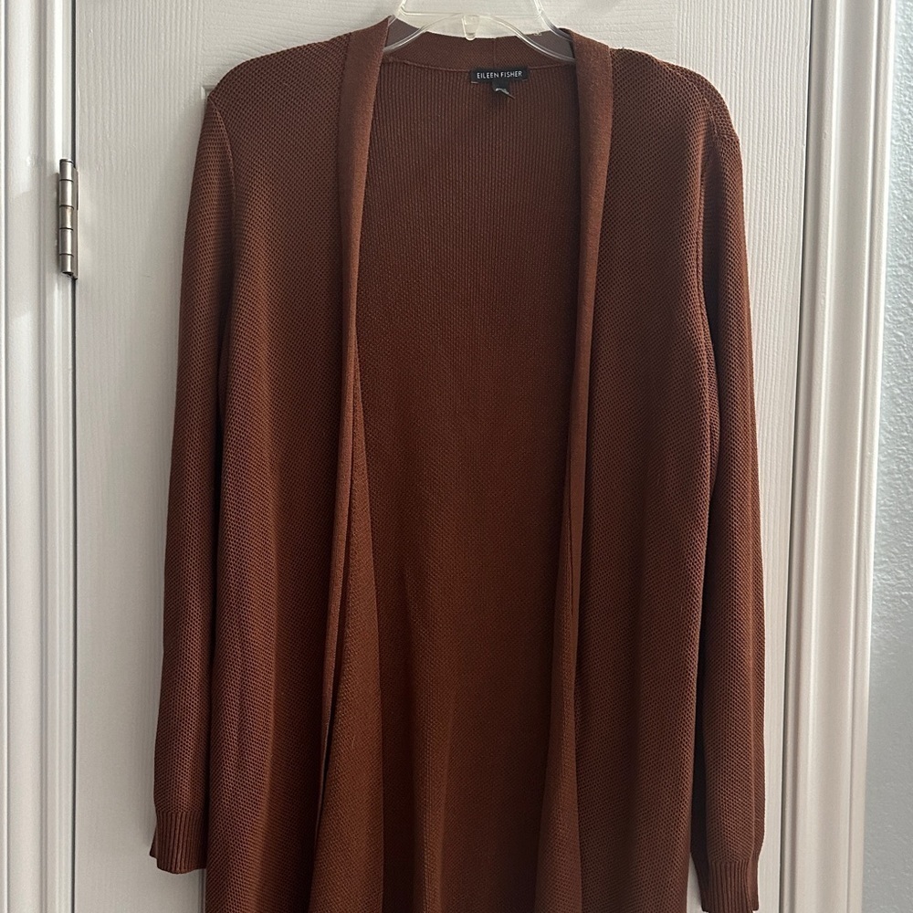 Eileen Fisher Women's Brown Rust Open Front Cardigan Casual Autumn Small Cozy - Picture 3 of 12